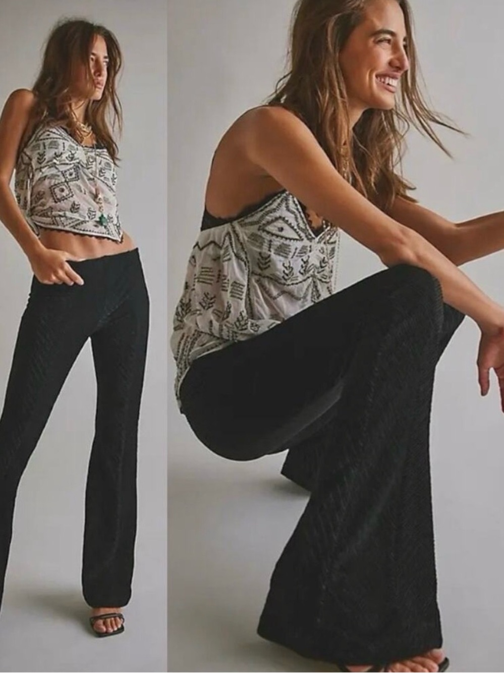Free People Retro 70s Penny Pull-On Velvet Flare Pants Black Size Medium